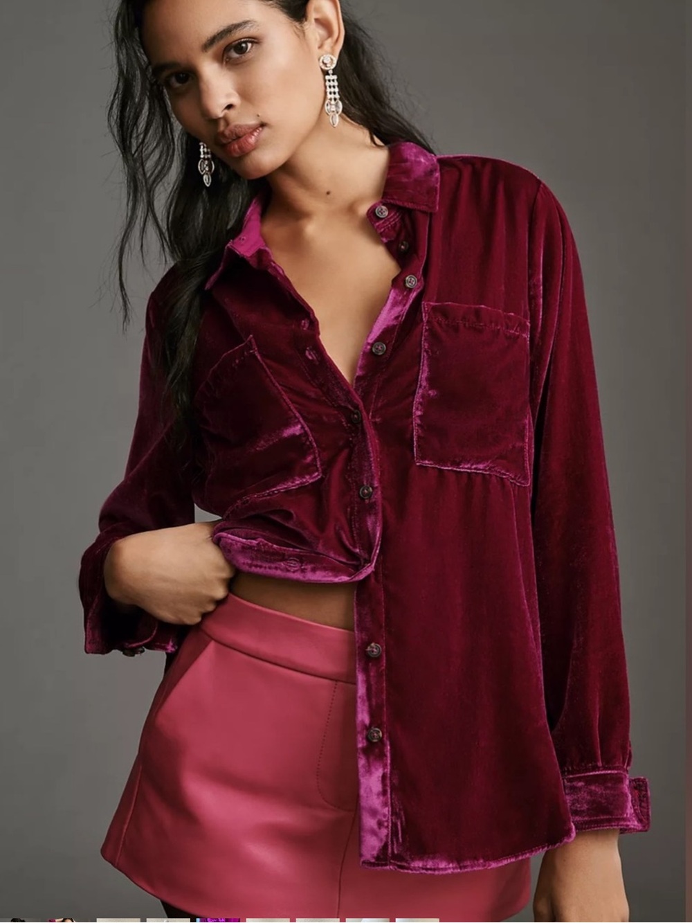 Anthropologie Hadley Velvet Relaxed Button-Up Shirt by PILCRO